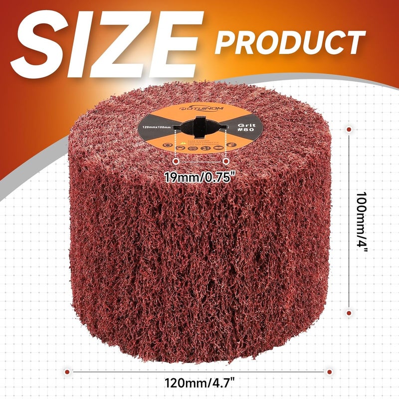 POTUINOM Non-Woven Wheel Surface Conditioning Tool, 80 Grit 120 x 100 x 19 mm Abrasive Drawing Polishing Wheel for Wood Metal Burnishing Wheel 4.7"x 4" - Image 2